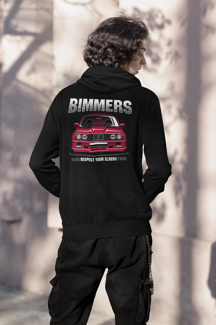 BMW “Respect Your Elders” Hoodie | Bimmers Car Enthusiast Streetwear | Chrome and Cotton Automotive Sweatshirt