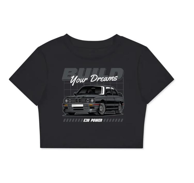 BMW Crop Top "Build for Speed" Graphic Tee | Car Enthusiast Streetwear